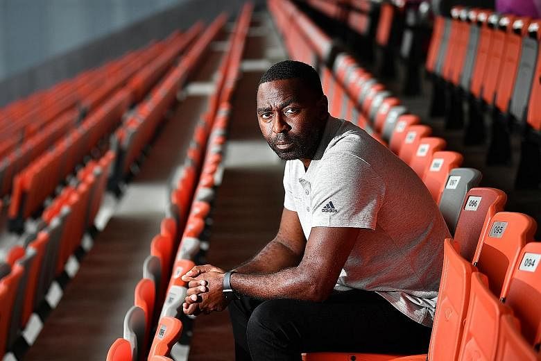 Former Manchester United striker Andy Cole at Our Tampines Hub yesterday to promote the JSSL Singapore sevens, a youth football tournament at the Padang in April.