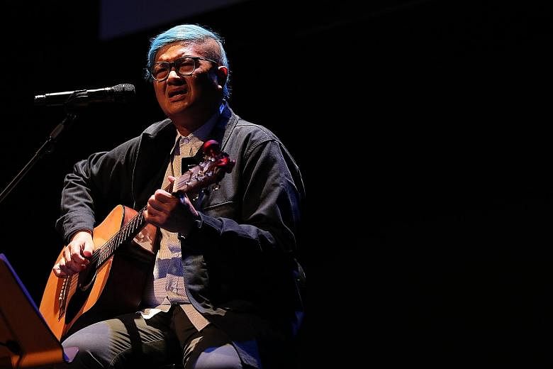 Local musician Kelvin Tan performing the theme song Jie at the opening of the Singapore Writers Festival yesterday.