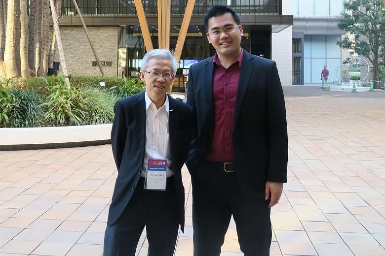 Dr Wong Poh Kam (left), director of the NUS Entrepreneurship Centre, with ProSpace chief executive Steve Ong at the Kashiwa-no-ha smart city in Chiba prefecture, east of Tokyo.