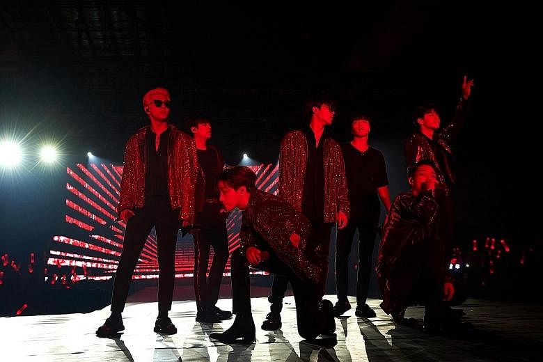 K-pop boyband iKon, comprising (from left) Donghyuk, Chanwoo, Jinhwan, B.I, Junhoe, Bobby and Yunhyeong, worked the crowd well at their concert.