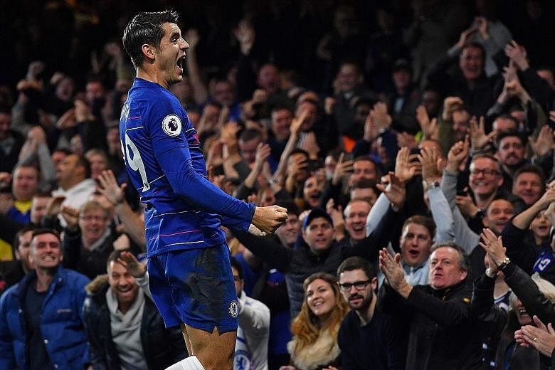 Chelsea striker Alvaro Morata celebrates after scoring the opening goal against Crystal Palace at Stamford Bridge on Sunday.