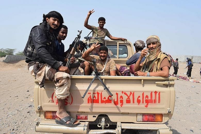 Yemeni pro-government forces advancing towards the port city of Hodeida, controlled by Houthi rebels, on Tuesday.