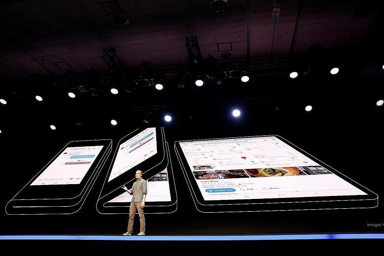 Mr Glen Murphy, Google's head of Android UX, at the unveiling of Samsung's new "Infinity Flex" foldable phone, during the Samsung Developers Conference in San Francisco on Wednesday. He said Google would work with developers to bring more features to