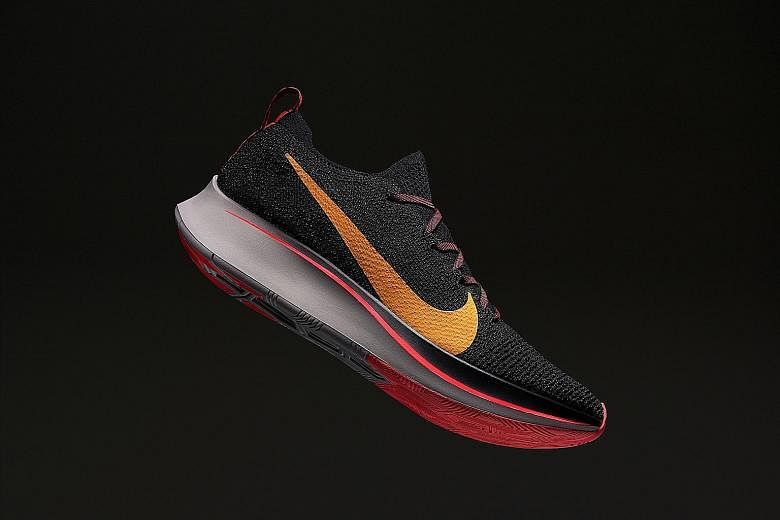 The Nike Zoom Fly Flyknit has a full-length carbon-fibre plate inserted into the midsole to aid foot lift-off.