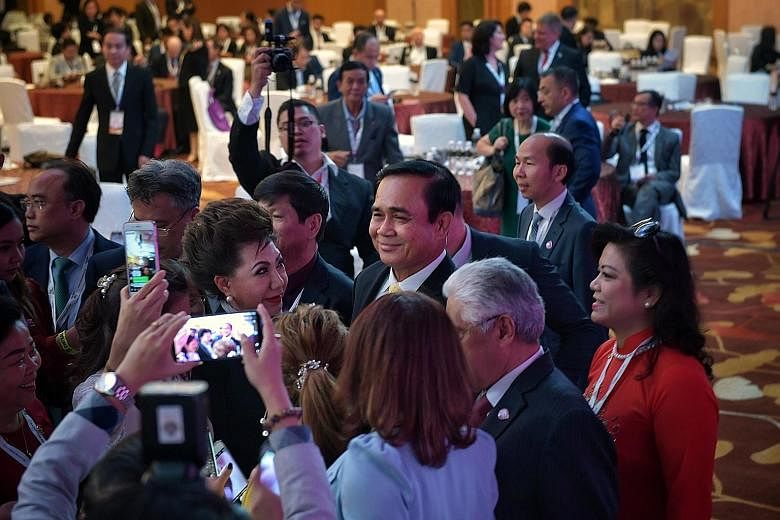 Mr Prayut Chan-o-cha at the Sands Expo And Convention Centre yesterday. He said in his keynote speech that "it is a great honour for Thailand to assume the chairmanship of Asean in 2019 after Singapore".