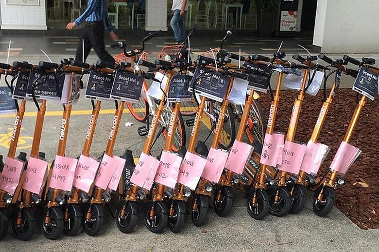 The impounded personal mobility devices - comprising 26 from Neuron Mobility, 15 from Telepod and one from Beam - were found in places such as Bencoolen Street and Bayfront Avenue, the LTA said.