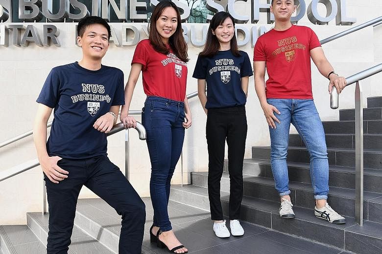The winning team, comprising NUS Business School students (from far left) Henry Wat, Germaine Tyo, Joey Ho and Oh Chin Keong, proposed to increase the levels of sustainability investing by partnering key opinion leaders and universities to change min