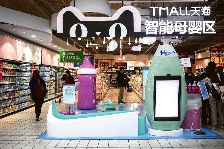 The baby products section of an RT-Mart hypermarket, backed by Alibaba, in Shanghai. Alibaba has applied the "new retail" concept to some 400 brick-and-mortar stores in Chinese cities.