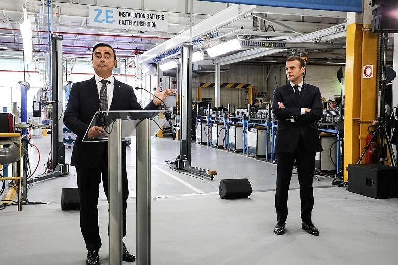 Mr Carlos Ghosn, chairman of both Nissan and Renault, speaking at the Renault factory in Maubeuge, in northern France, earlier this month. He has since been arrested by the Japanese police for financial misconduct.