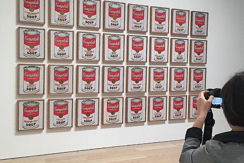 Late American artist Andy Warhol's Campbell's Soup Cans (1962) at the exhibition, Andy Warhol - From A To B And Back Again, at the Whitney Museum in New York.