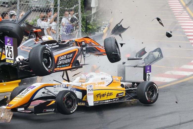 Sophia Florsch lost control of her car (No. 25) going into the Lisboa bend, hitting Sho Tsuboi's vehicle before her car went airborne at the Macau Grand Prix circuit on Sunday. She suffered a spinal fracture but is not paralysed.