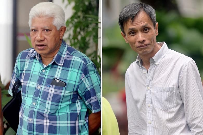 Abdul Aziz Mohamed Hanib (left) is alleged to have received more than $92,000 in bribes from insurance agent James Yeo Siew Liang, who was introduced to him by Benjamin Chow Tuck Keong (right).
