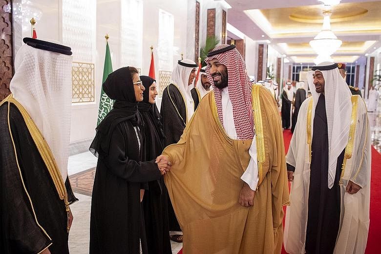 Saudi Crown Prince Mohammed bin Salman and Abu Dhabi Crown Prince Mohammed bin Zayed Al Nahyan (right) at a welcoming ceremony in Abu Dhabi last Thursday. The murder of Mr Jamal Khashoggi, irrespective of whether the Saudi royal ordered it or not, ha