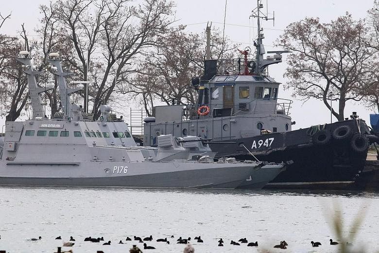 These two small Ukrainian warships and a tugboat were captured on Sunday after Russia accused them of illegally entering Russian waters off the coast of Crimea in the Sea of Azov.