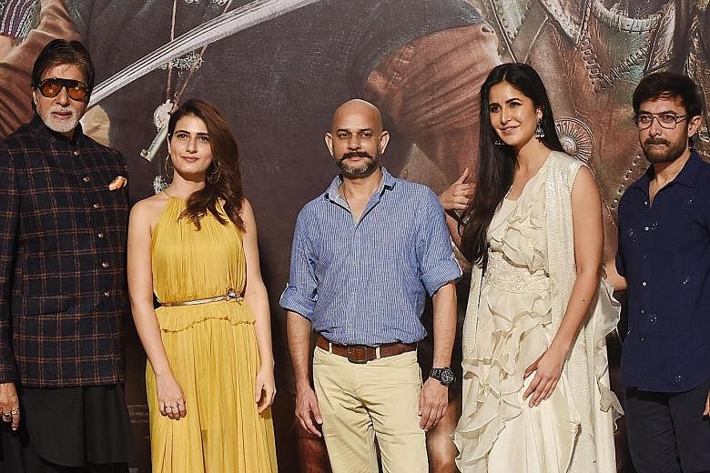 Director Vijay Krishna Acharya (centre) with actors (from far left) Amitabh Bachchan, Fatima Sana Shaikh, Katrina Kaif and Aamir Khan at the trailer launch event for Thugs Of Hindostan in Mumbai in September.