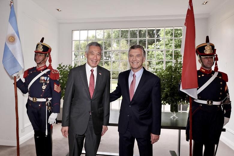 Above: Prime Minister Lee Hsien Loong with Argentinian President Mauricio Macri at Quinta de Olivos, the President's official residence.