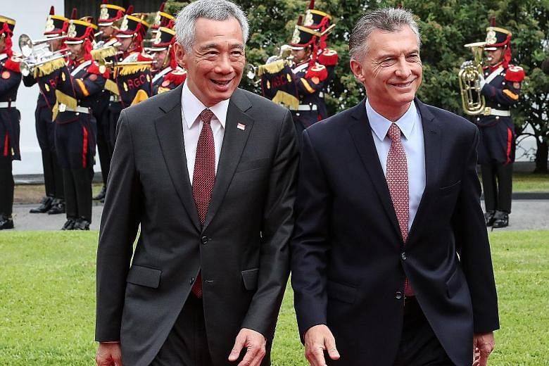 Argentina's President Mauricio Macri welcomed PM Lee Hsien Loong on his arrival in Buenos Aires last Thursday.