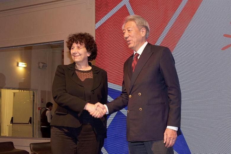 DPM Teo Chee Hean and French Minister of Higher Education, Research and Innovation Frederique Vidal at an event in Paris to close the year-long collaboration between both countries.