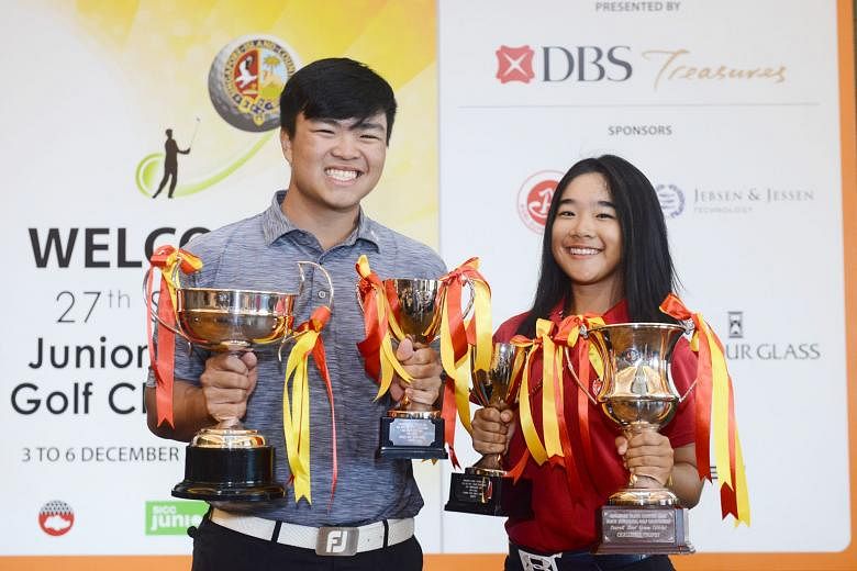 In a field of 97 junior golfers at the 27th Junior Invitational Golf Championship (JIGC), Andre Chong and Hailey Loh (pictured) emerged with the highest honours. After three rounds at the Singapore Island Country Club, the pair were yesterday named t