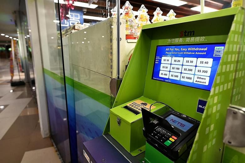 The first $tm machine was installed outside the Sheng Siong supermarket at ITE College Central in Ang Mo Kio in April. It allows users to withdraw amounts starting at $10 from their bank accounts at four banks.