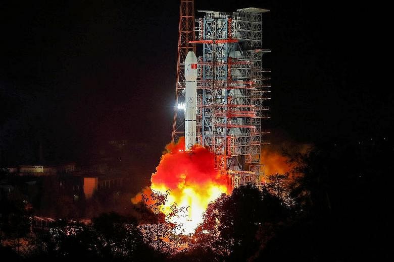 The Chang'e-4 lunar probe mission, set to land on the mountainous far side of the moon, being launched on a Long March 3B rocket from China's south-western Sichuan province yesterday morning.