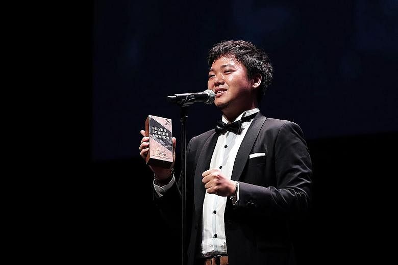 Yeo Siew Hua giving his acceptance speech at the Silver Screen Awards last night. His film, A Land Imagined, was picked by a jury of five industry professionals as the winner, from a shortlist of eight nominees. There are plans to release the film in