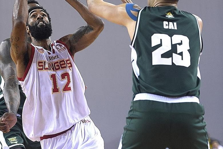 After the Singapore Slingers failed to score in the first two minutes, Jerran Young hit his team's first nine points to end with a game-high 27 against Zhuhai Wolf Warriors yesterday at OCBC Arena.
