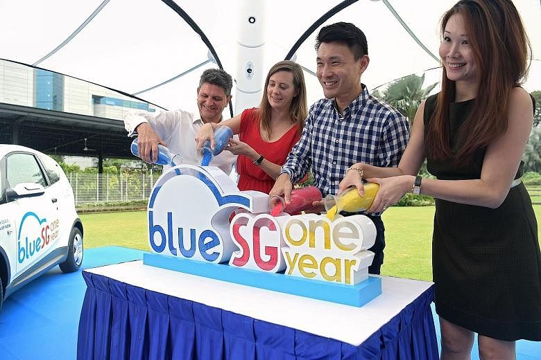 From far left: BlueSG's managing director Franck Vitte, Blue Solutions' managing director Marie Bollore, Mr Baey Yam Keng, Senior Parliamentary Secretary, Ministry of Transport, and BlueSG's commercial and network director Jenny Lim at the company's 