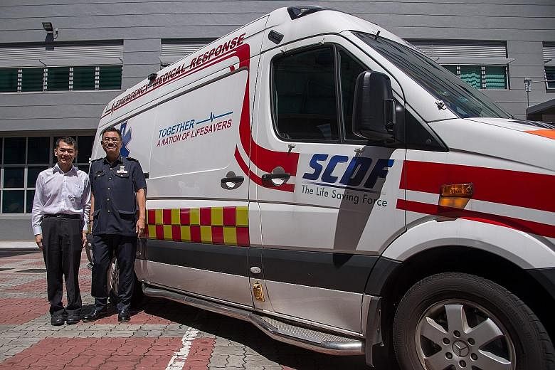 SCDF's assistant director of medical analytics Yeo Wee Teck (left) with SCDF medical department director Yazid Abdullah. By drawing on patterns gleaned from data, SCDF deploys ambulances to areas where higher demand is expected. Since late September,