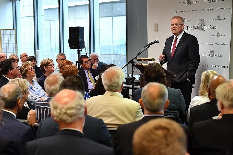 Australian Prime Minister Scott Morrison speaking at The Sydney Institute yesterday, where he said Australia would formally recognise West Jerusalem as Israel's capital, but would not move its embassy there until it was "practical".