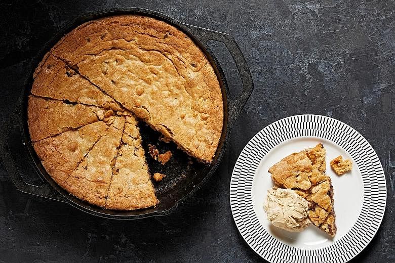 Make food writer Hedy Khoo's tandoori-inspired capon (left) and American model Chrissy Teigen's peanut butter chocolate chip blondie in a skillet (above).