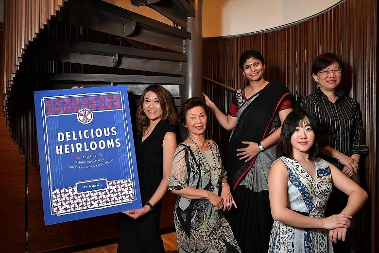 (From far left) Delicious Heirlooms author Ow Kim Kit with Madam Soon Puay Keow, 76, managing director of Spring Court Restaurant; Mrs Veshali Visvanaath, 40, director of marketing at Muthu's Curry; Ms Jasmine Lee, 28, business development manager of