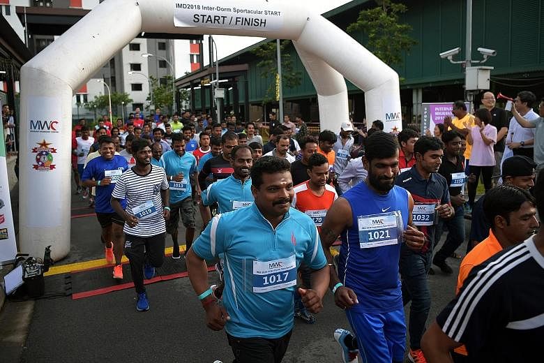A 3km mass run and futsal were some of the activities organised for workers at the Migrant Workers' Centre's International Migrants Day celebrations, at the Terusan Recreation Centre in Jurong yesterday.