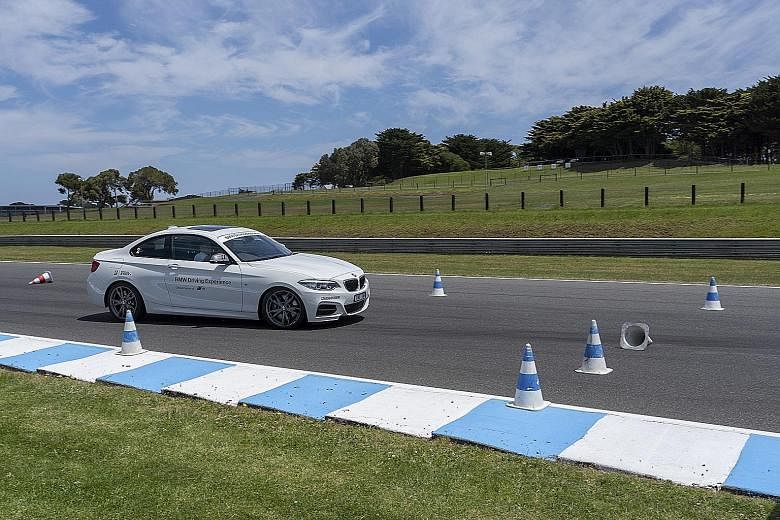 Performing a sudden lane change under hard braking to avoid an obstacle was one of the exercises in the course. BMW M cars were put through their paces at the Phillip Island Grand Prix Circuit.