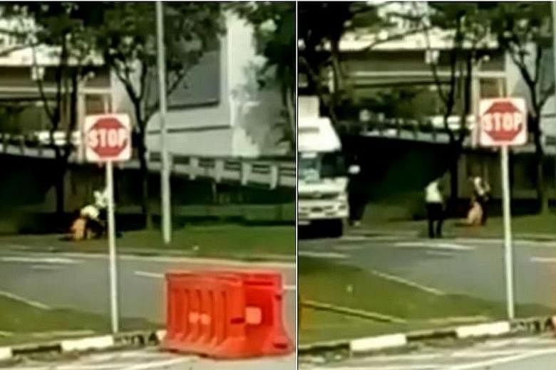 Left: While there were still jams, the traffic situation at the Causeway yesterday was far better than last week, with shorter waiting times for motorists heading north. Above: The two ICA officers were filmed allegedly hitting a truck driver on Frid