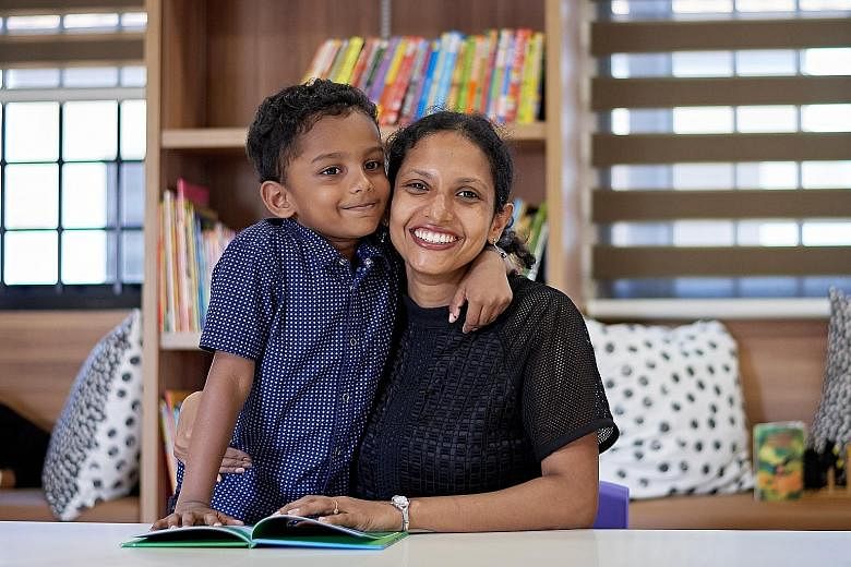 Mrs Remya Alexander with her son Timothy, who attends The Grange Institution in Yio Chu Kang. She says her son likes the smaller school setting at Grange.