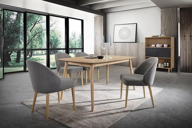 A five-piece Emilio dining set ($999, above) from Courts. 