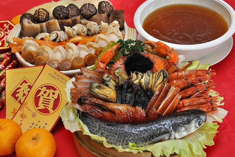 Ban Heng's Pen Cai (above), featuring ingredients such as prawns, roast chicken, abalone and sea cucumber, and Buddha Jumps Over The Wall are available for home delivery.