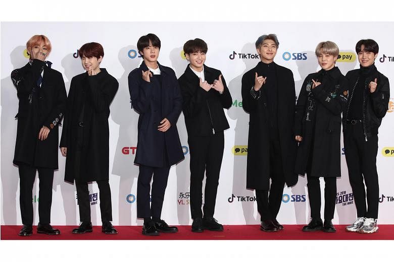 South Korean boy band BTS at the annual year-end SBS TV music awards on Dec 25. The group dominated Twitter by topping the lists of most-tweeted celebrities and musicians. Its rendition of Canadian artist Drake's In My Feelings challenge generated 1.