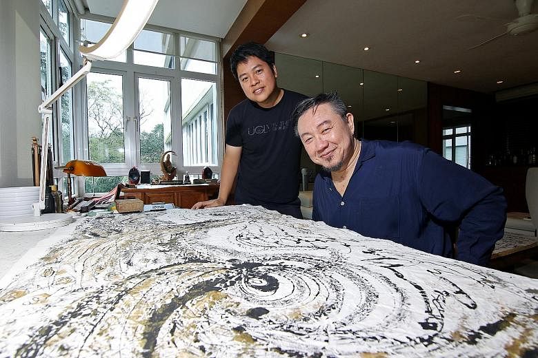 Mark Chan (right), who is a self-taught calligrapher and painter in Chinese ink, will hold an exhibition showcasing his paintings and calligraphy, as well as video projections by multimedia artist Brian Gothong Tan (left) at the Esplanade. Japanese M