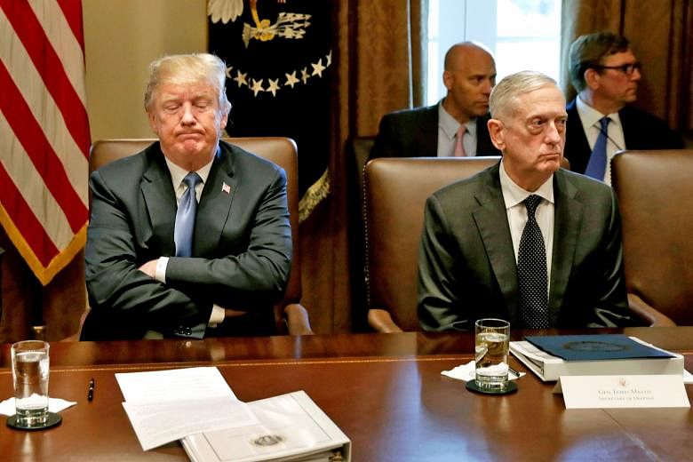 President Donald Trump and Defence Secretary James Mattis at a meeting in June last year. The two had a testy relationship which culminated in Mr Mattis' resigning late last year.