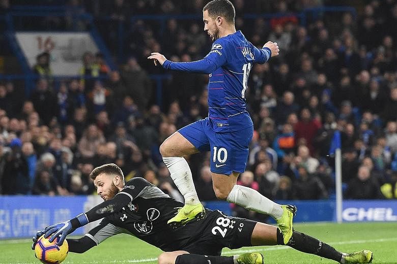 Chelsea's Eden Hazard returned to his favoured winger role on Wednesday but could not find a way past Southampton goalkeeper Angus Gunn.