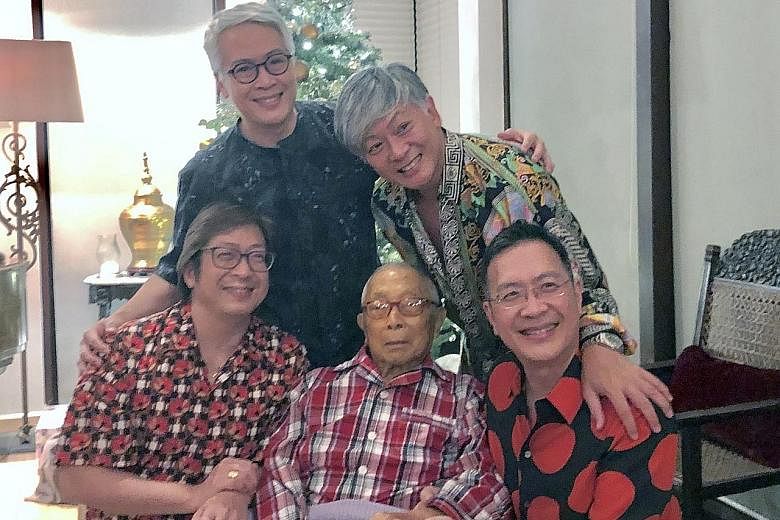 Mr Lee Kip Lee and his sons (from left) Andrew, 52, Peter, 55, Dick, 62, and John, 57, on Christmas Eve. The retired businessman died of kidney cancer a few days later, on Dec 29.