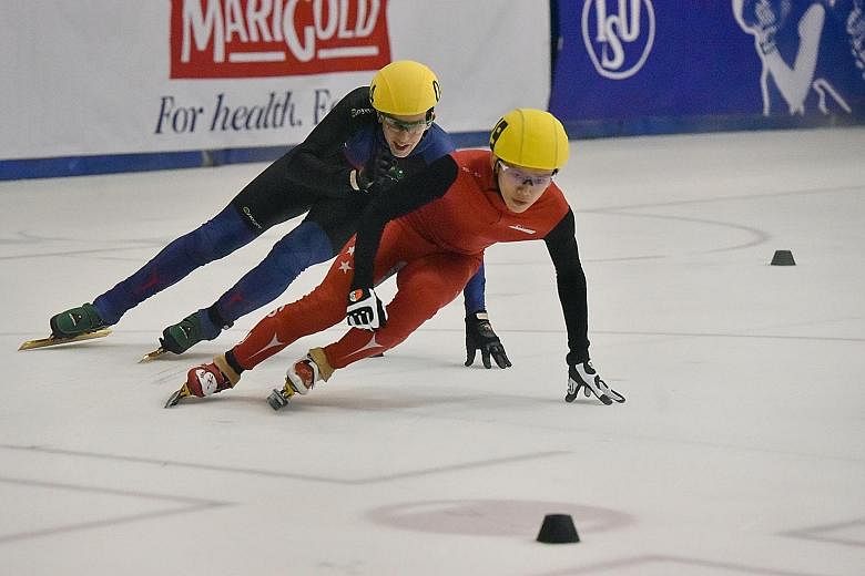 Singapore's Lucas Ng staying ahead of Australian Luke Cullen to win the SEA Open Short Track Trophy men's 500m, after the positions were reversed in the 1,500m.