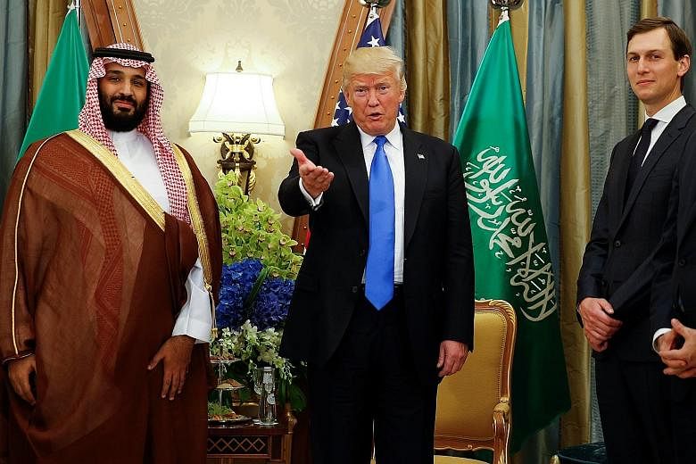 (From left) Saudi Arabia's Crown Prince Mohammed bin Salman and US President Donald Trump with White House senior adviser Jared Kushner, who is helping to broker a peace deal between Israelis and Palestinians.