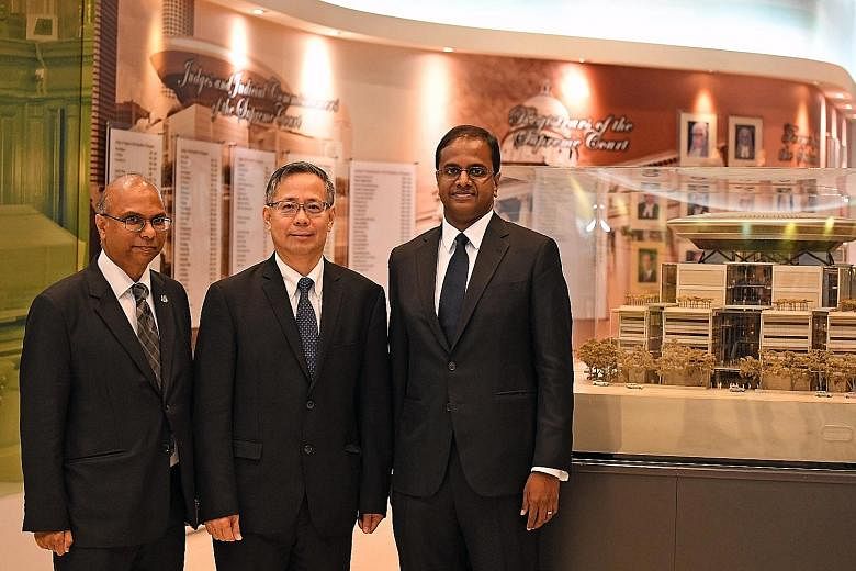 (From left) Mr Gregory Vijayendran, Mr Foo Chee Hock and Mr Siraj Omar were among those appointed Senior Counsels yesterday. They advise junior lawyers to keep believing in their dreams, use their knowledge of the law to help their clients and to con