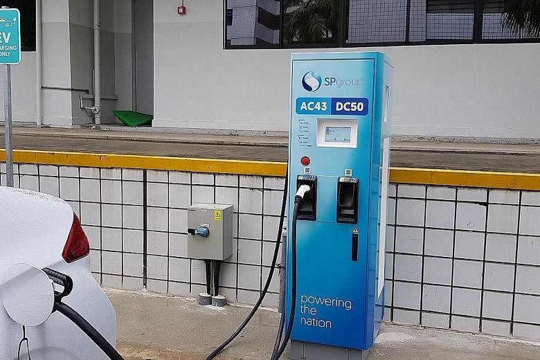 SP Group's high-speed electric vehicle charging points, consisting of 19 43kilowatt (kw) alternate current chargers and 19 50kw direct current chargers, are able to charge a mid-sized electric car within an hour.
