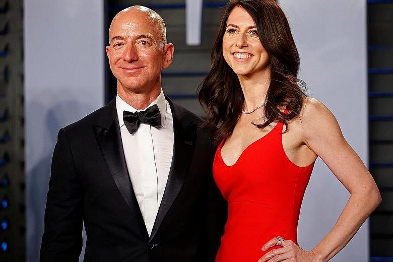 Amazon CEO Jeff Bezos and wife MacKenzie at last year's Vanity Fair Oscar Party. They decided to divorce after a long trial separation.