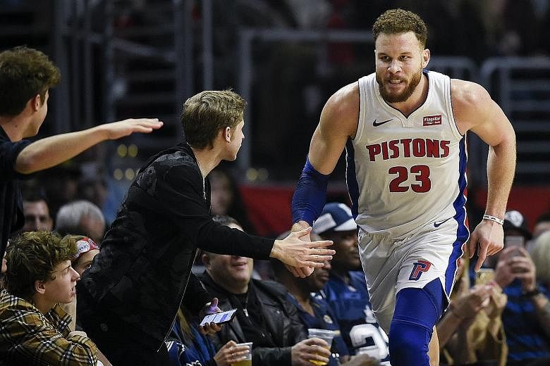 Blake Griffin led the Detroit Pistons to a 109-104 victory against the Los Angeles Clippers, who traded him abruptly a year ago.