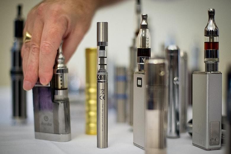 "Nicotine Containing Products" shown at an e-cigarette meet at the Royal Academy in London in 2013. The HSA advised the public not to buy e-vaporisers, either from the Internet or from overseas. They should also discard those in their possession.